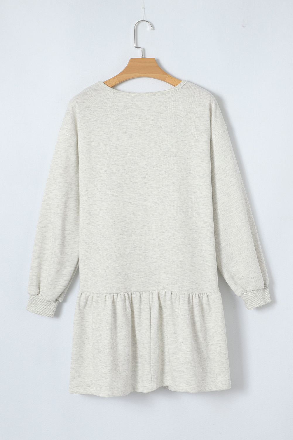 White Solid Color Puff Sleeve Ruffle Hem Mini Dress