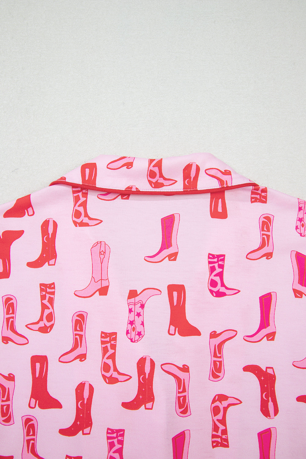 Pink Western Cowgirl Boots Printed Shirt Ruffled Shorts Pajama Set
