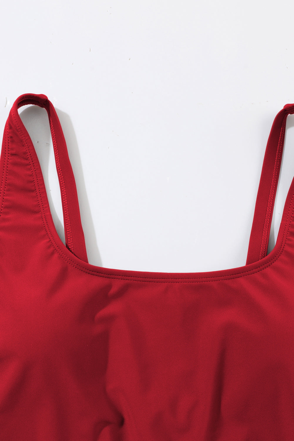 Racing Red U Neck Adjustable Straps Knotted Skirt Patchwork One Piece Swimsuit