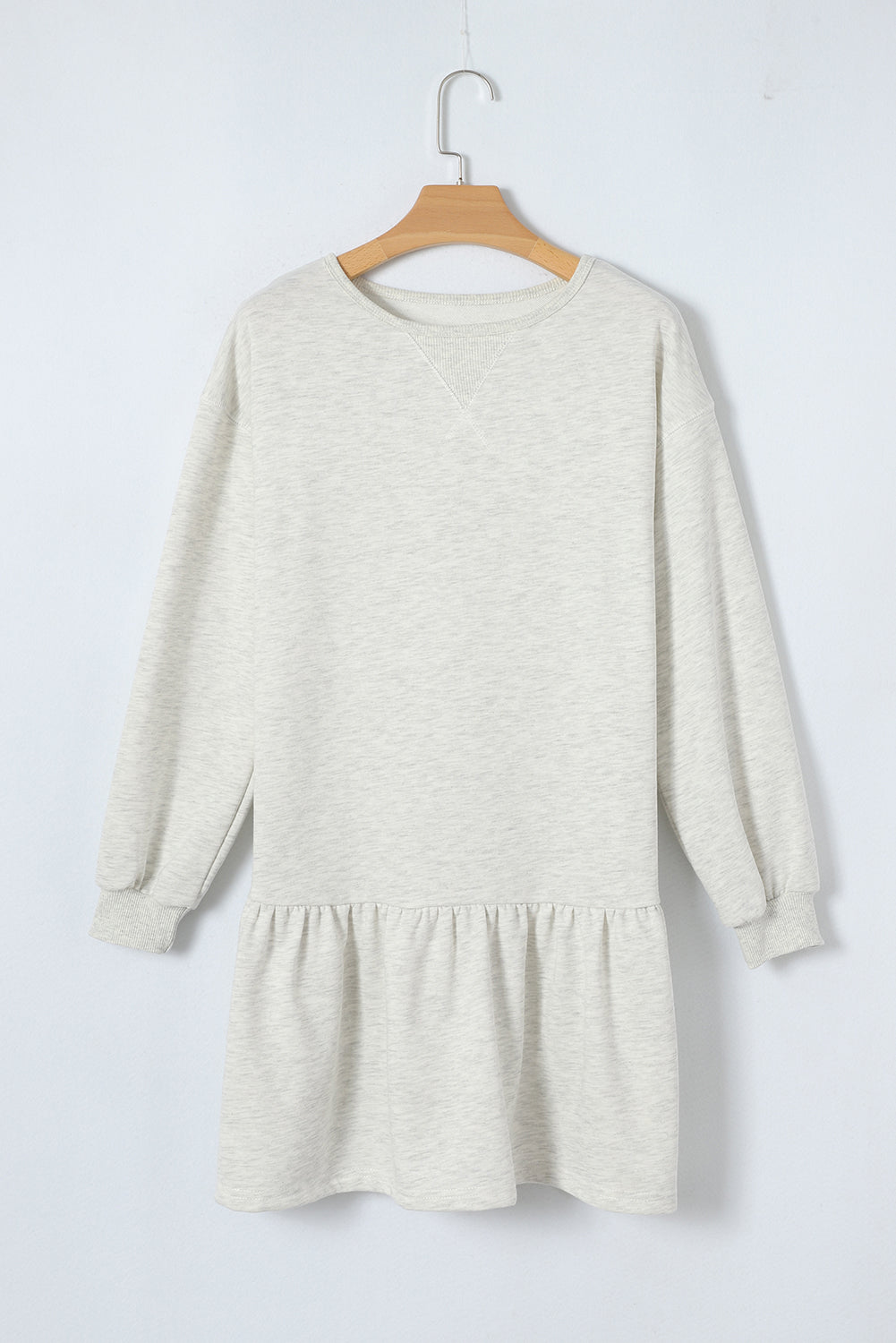 White Solid Color Puff Sleeve Ruffle Hem Mini Dress