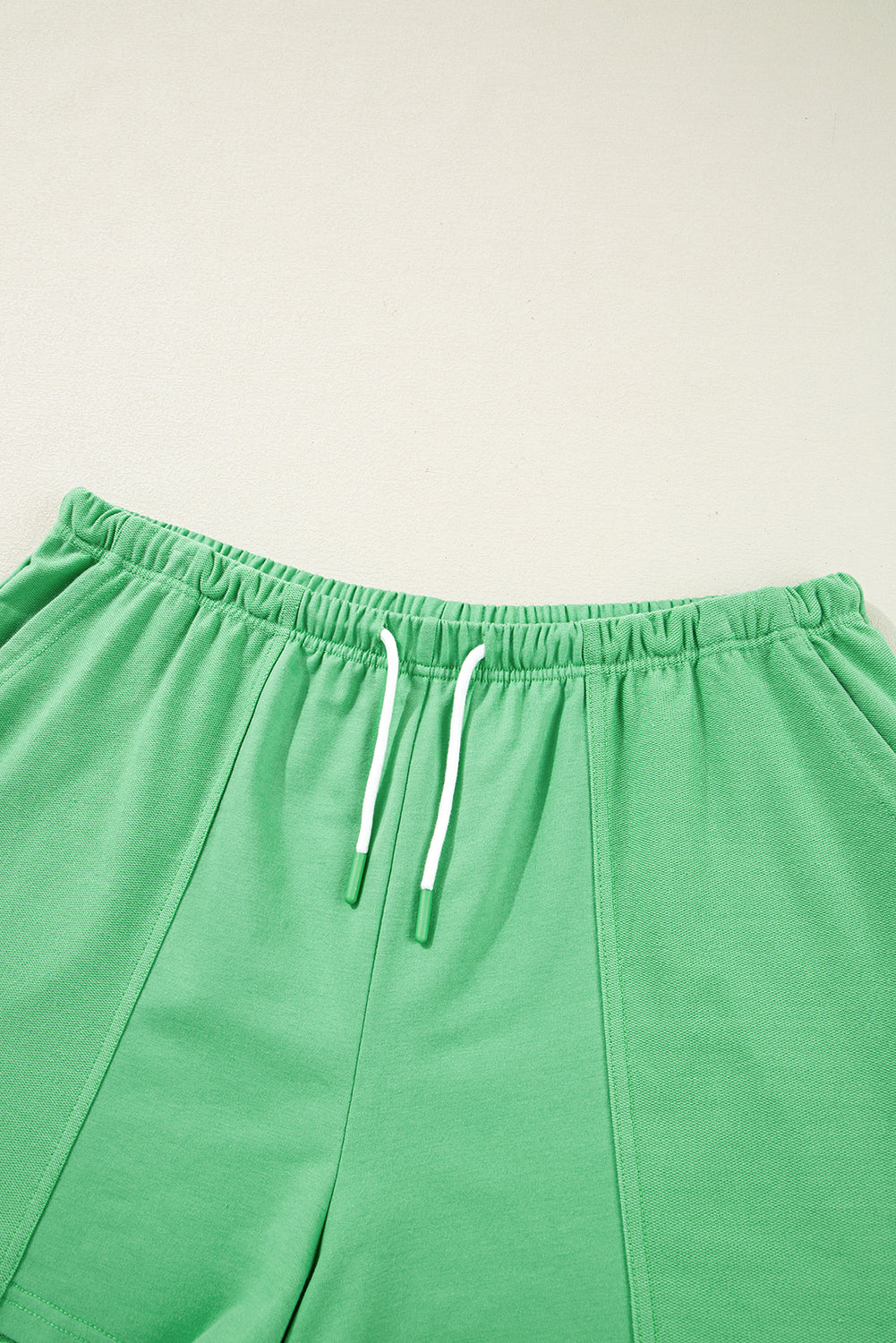 Mint Green Plus Size V Neck Tee Patched Pocket Drawstring Shorts Set
