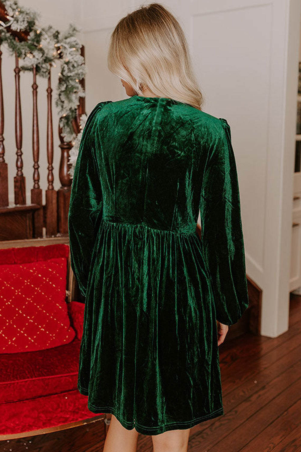 Evergreen Bowknot Decor High Waist Velvet Mini Dress 11 1