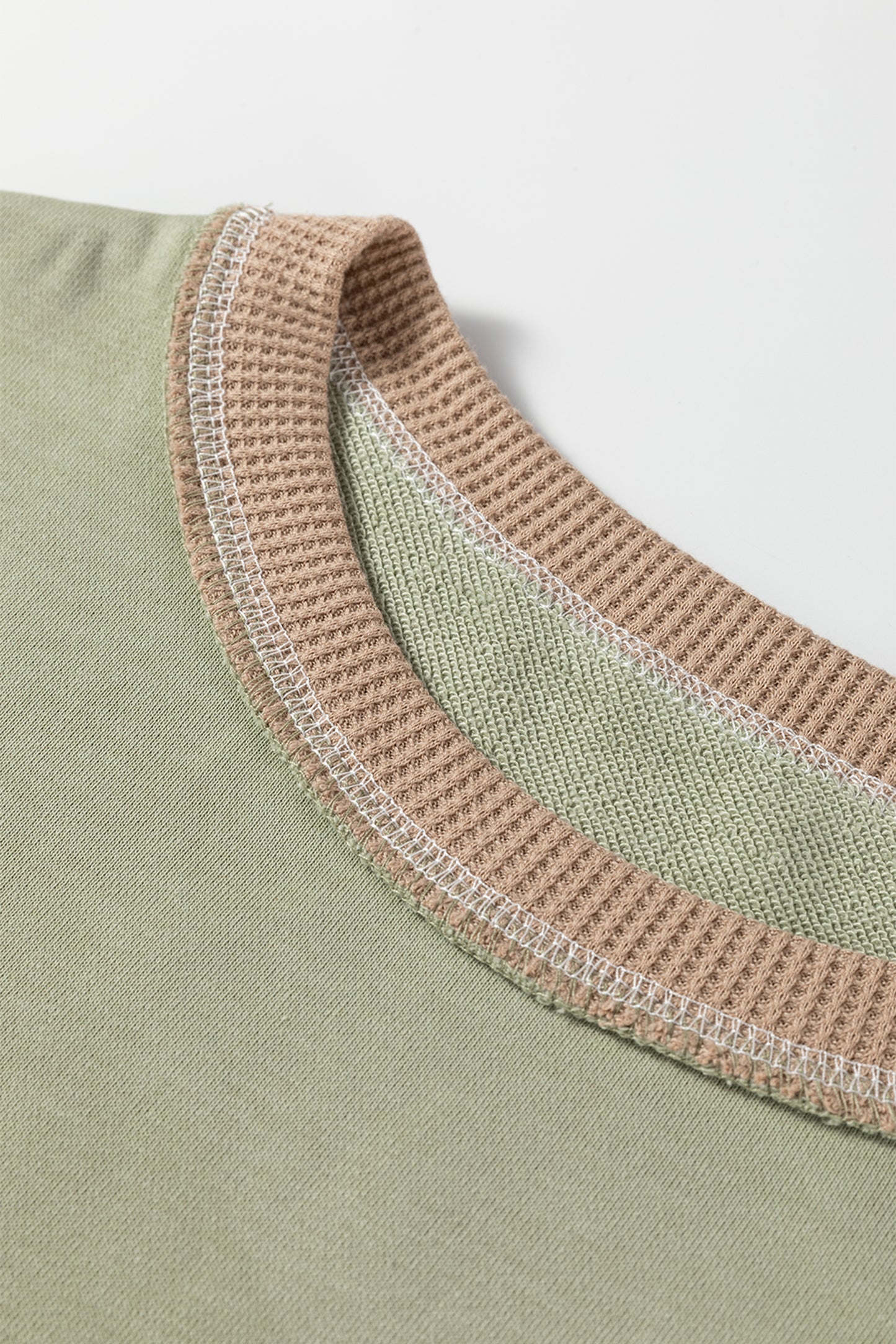 Smoke Green Color Block Mix Texture Waffle Patchwork Oversize Sweatshirt