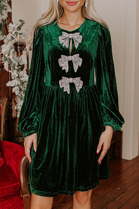 Evergreen Bowknot Decor High Waist Velvet Mini Dress 11 1
