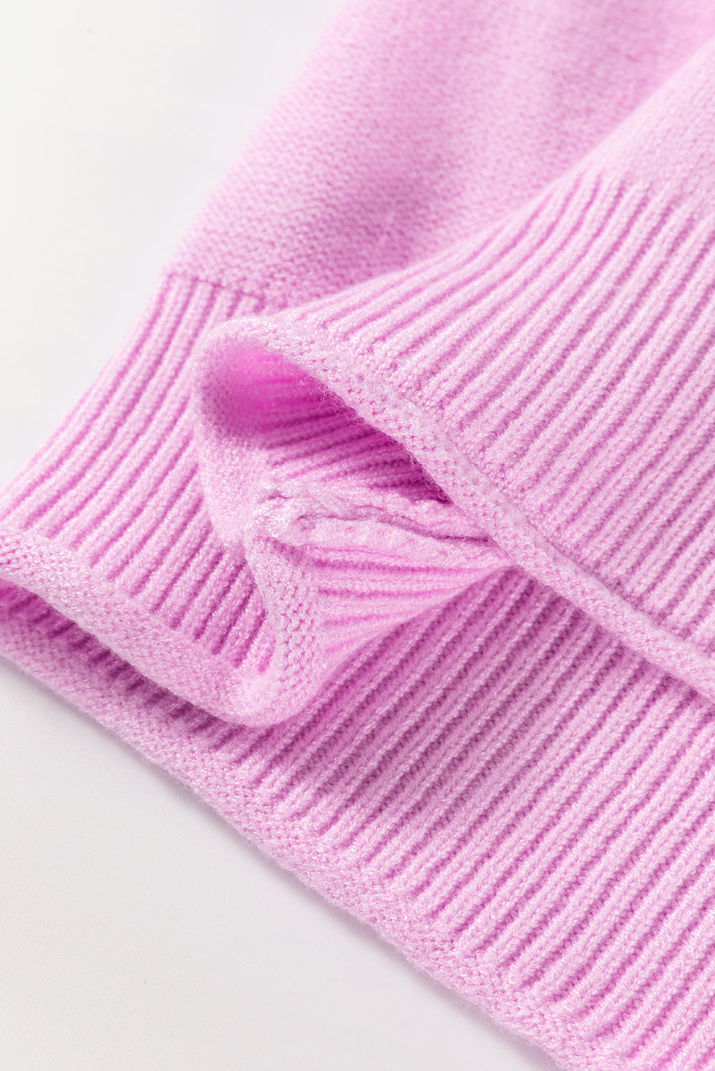 Pink Raw Edge Ribbed Detail Drop Shoulder Sweater /
