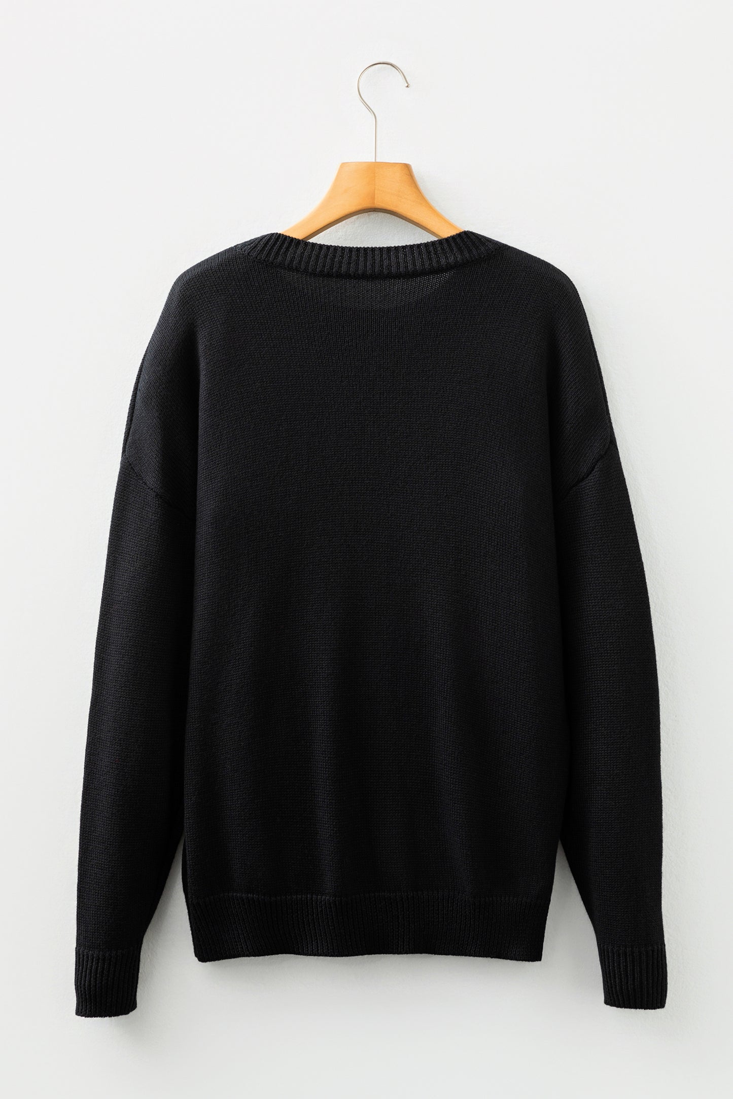 Black Merry Colorful Dot Detail Christmas Drop Shoulder Sweater