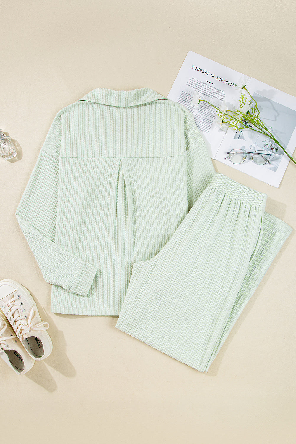 Clearly Aqua Textured Patched Chest Pocket Shirt and Pants Set r. /