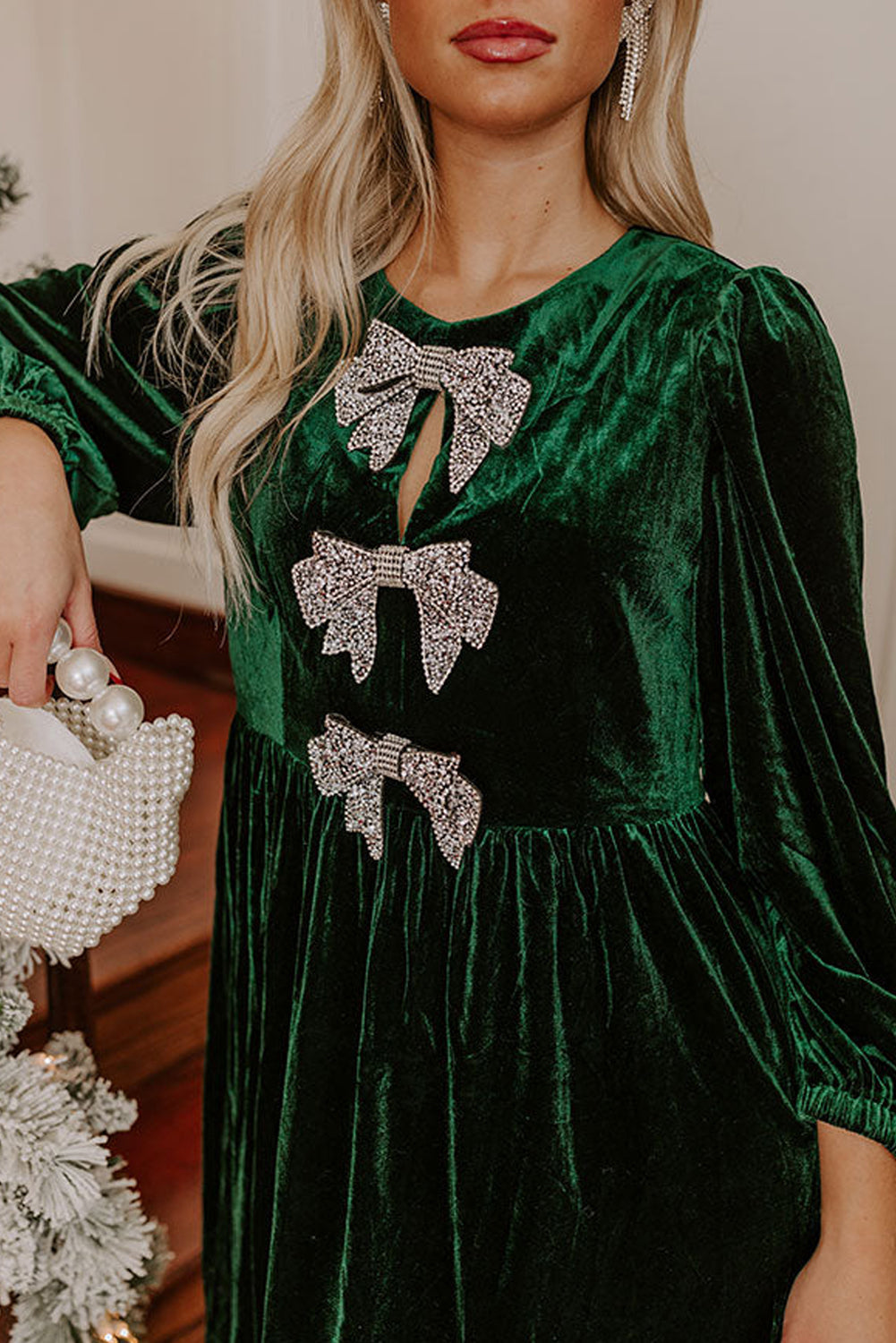 Evergreen Bowknot Decor High Waist Velvet Mini Dress 11 1