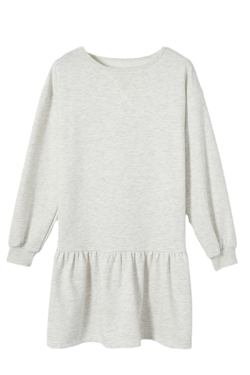 White Solid Color Puff Sleeve Ruffle Hem Mini Dress