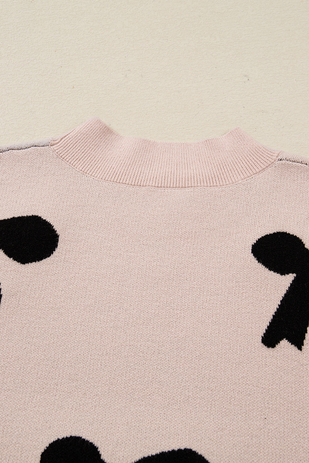 Smoke Gray Pearl Embellished Bow Pattern Loose Sweater
