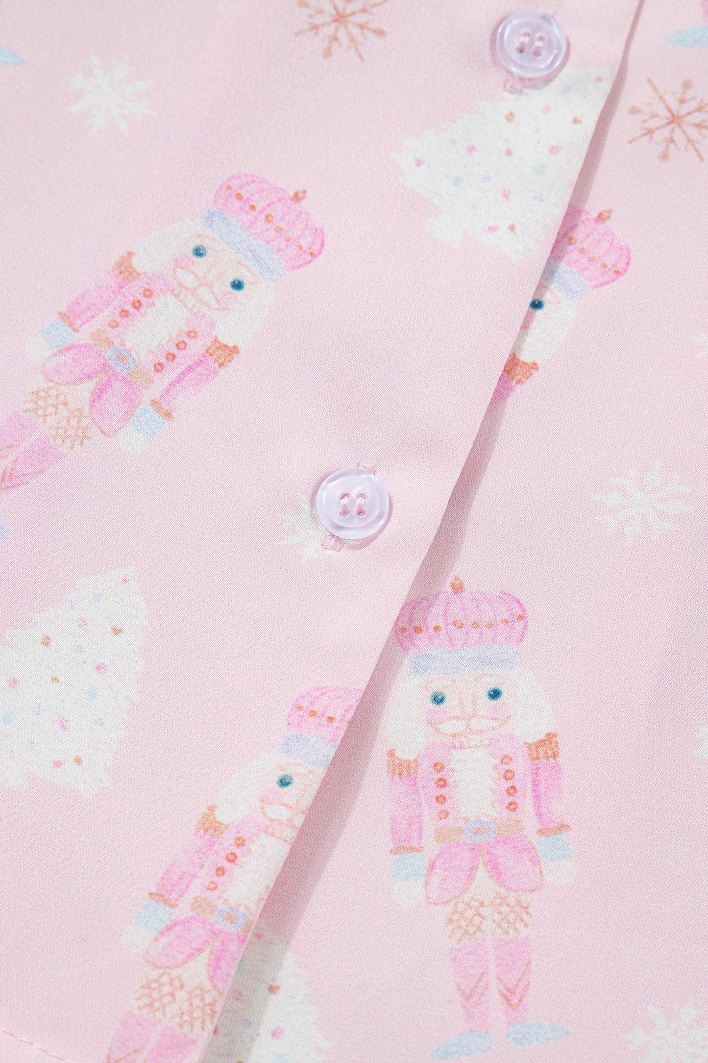 Pink Bow Tie Front Christmas Nutcracker Long Sleeve Shirt Shorts Pajama Set