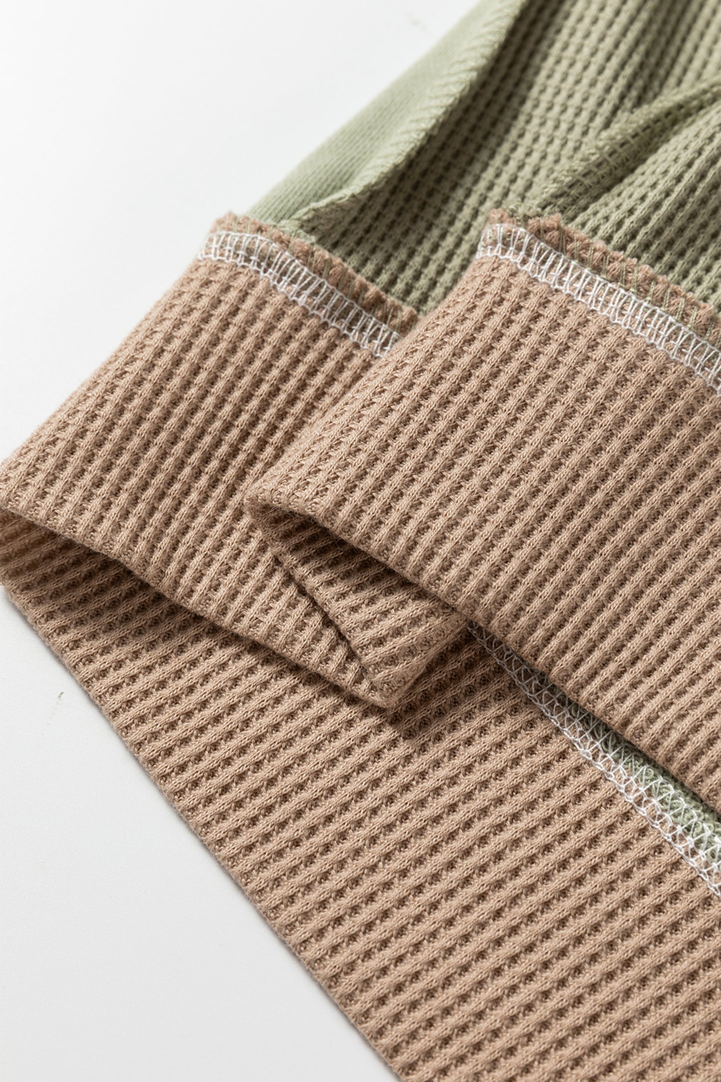 Smoke Green Color Block Mix Texture Waffle Patchwork Oversize Sweatshirt