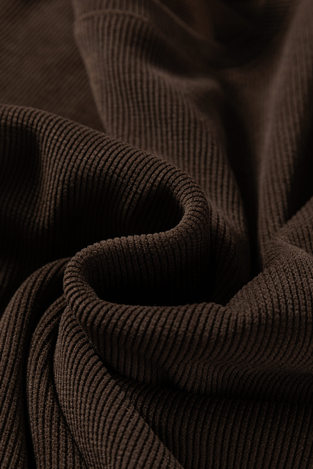 Dark Brown Solid Color Textured Knit Drop Shoulder Pullover Drawstring Shorts Set