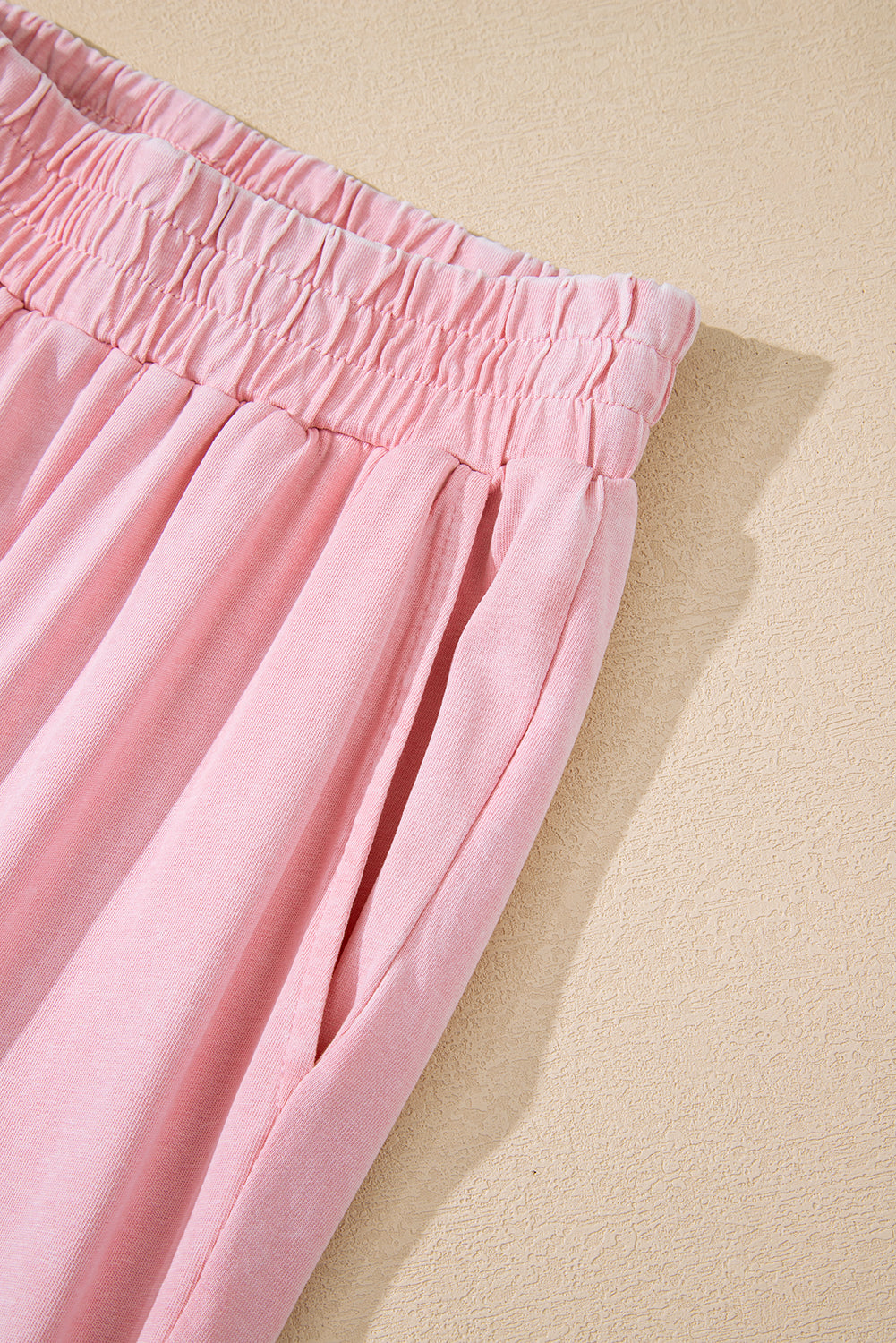 Light Pink Acid Wash Star Patched Rolled Trim Pants Set