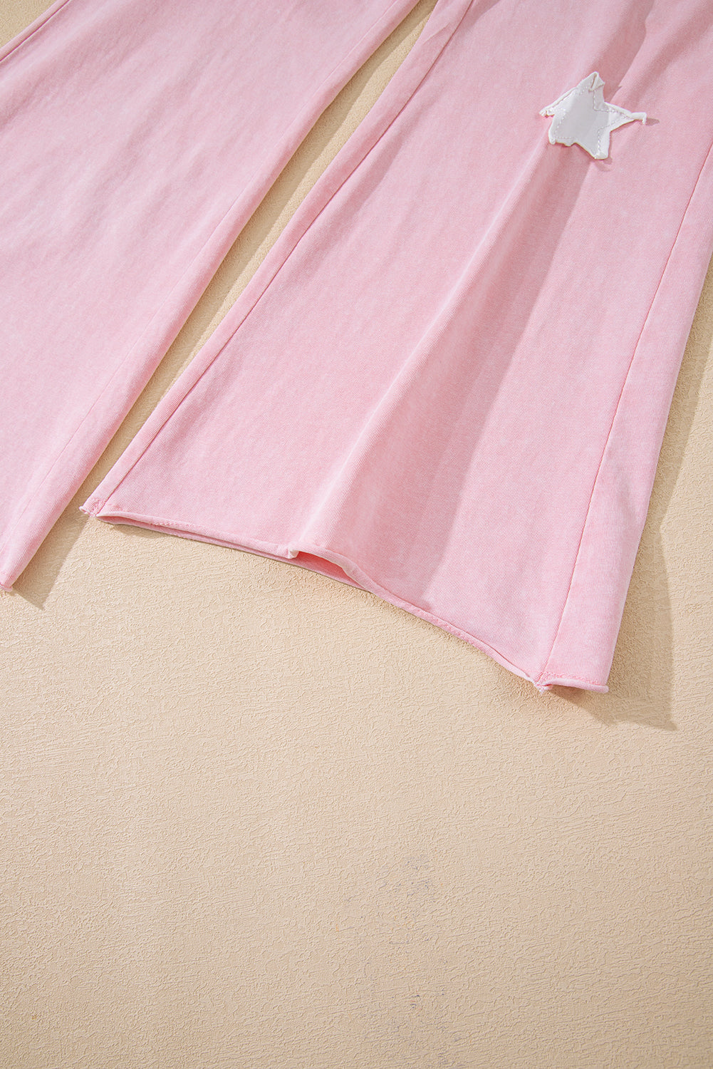 Light Pink Acid Wash Star Patched Rolled Trim Pants Set