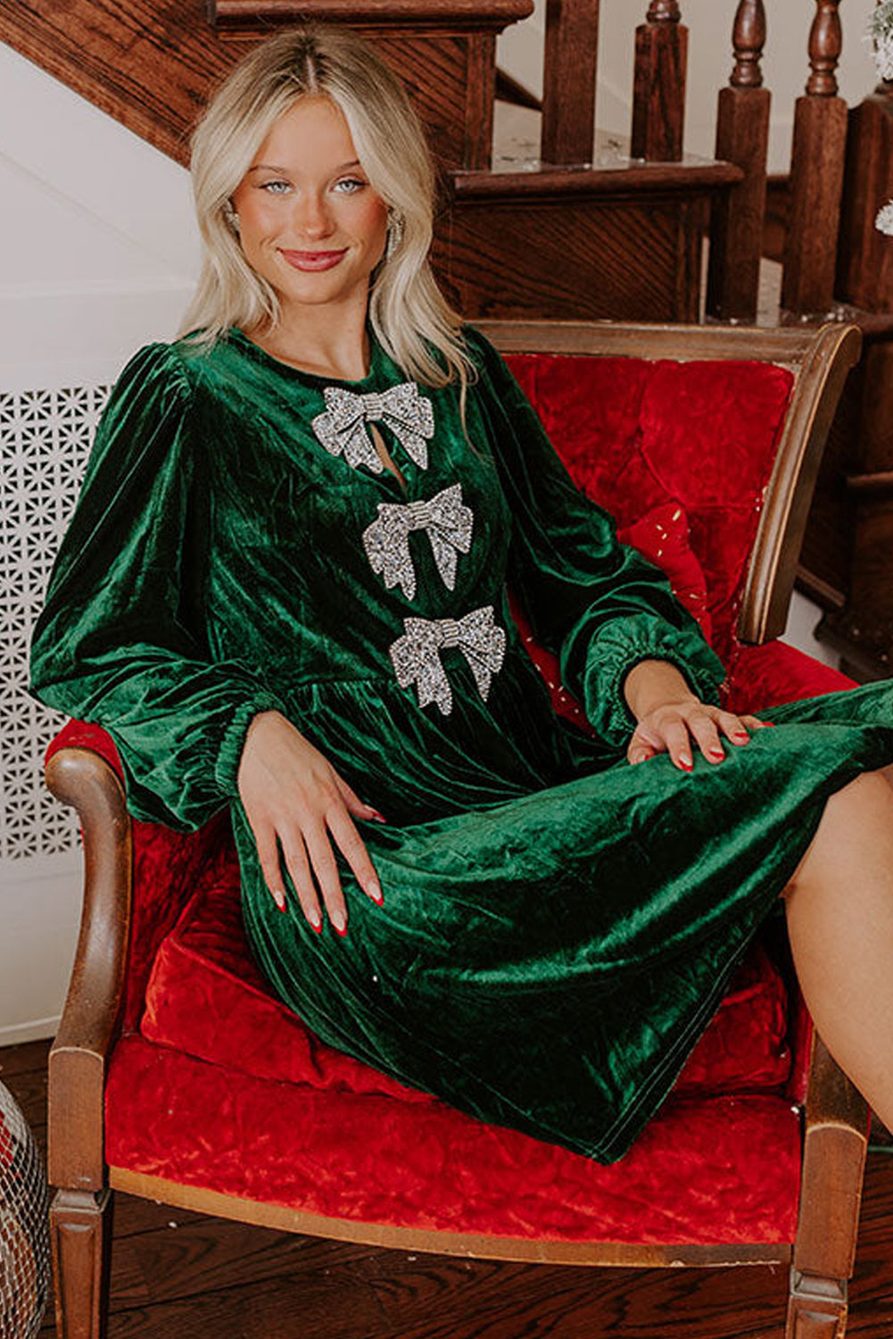Evergreen Bowknot Decor High Waist Velvet Mini Dress 11 1